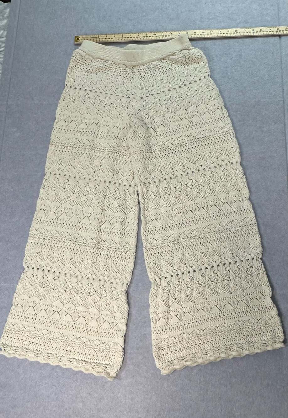 ba&sh Beige Crochet Knit Wide-Leg Pants